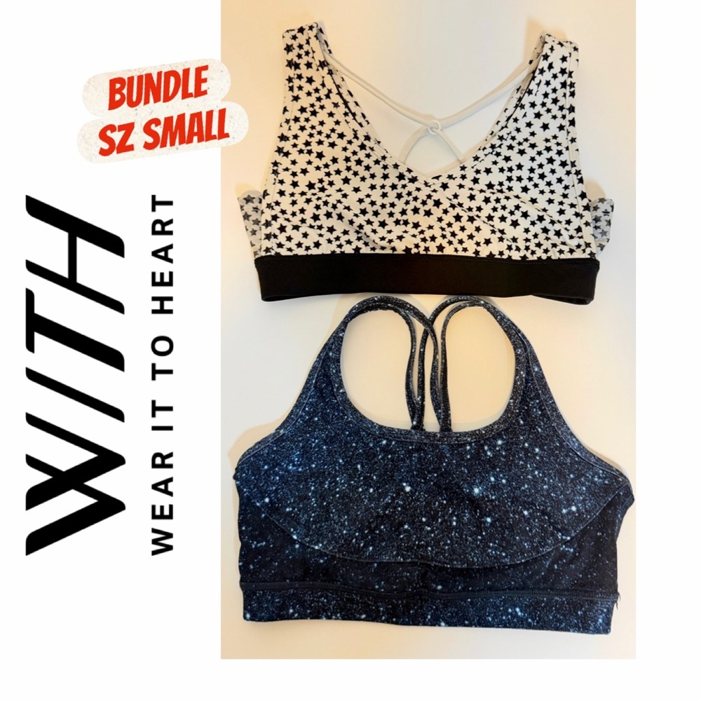 WITH Wear It To Heart Sport‎ Bra Bundle Of 2 Sz S Blue Cosmic White Black Starts
